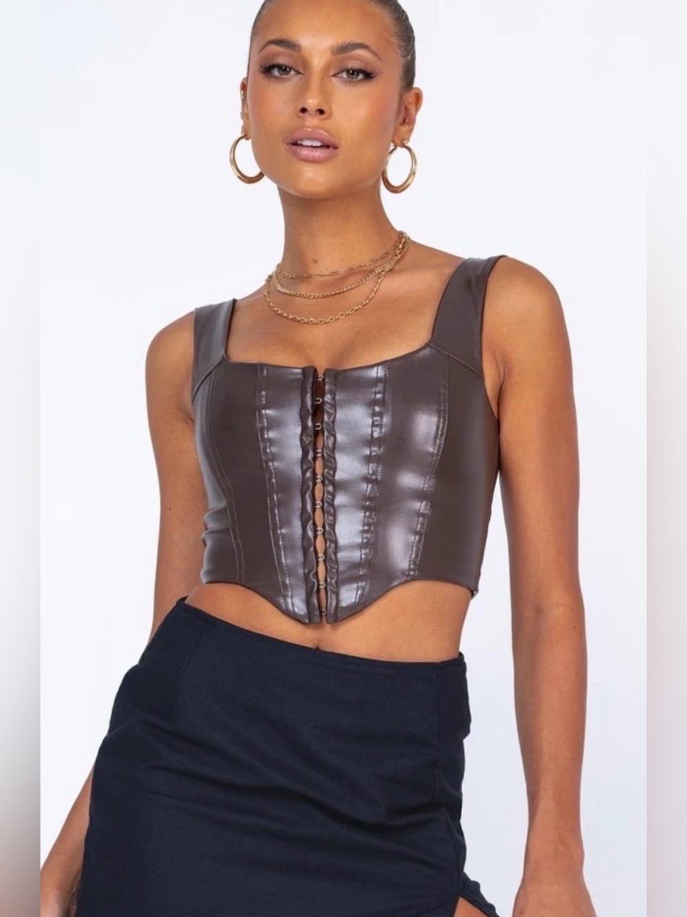 Princess Polly Brown Faux Leather Tatum Top